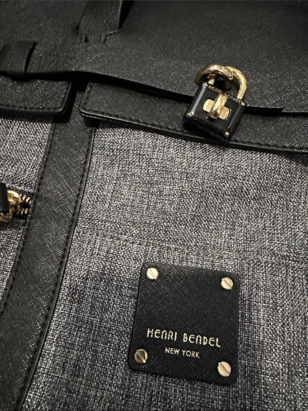henri bendel Gray and Black Canvas Backpack with Gold Hardware EXCELLENT FIND - Picture 5 of 6